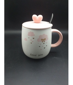 ماگ سرامیکی درب قلبی قاشق دار